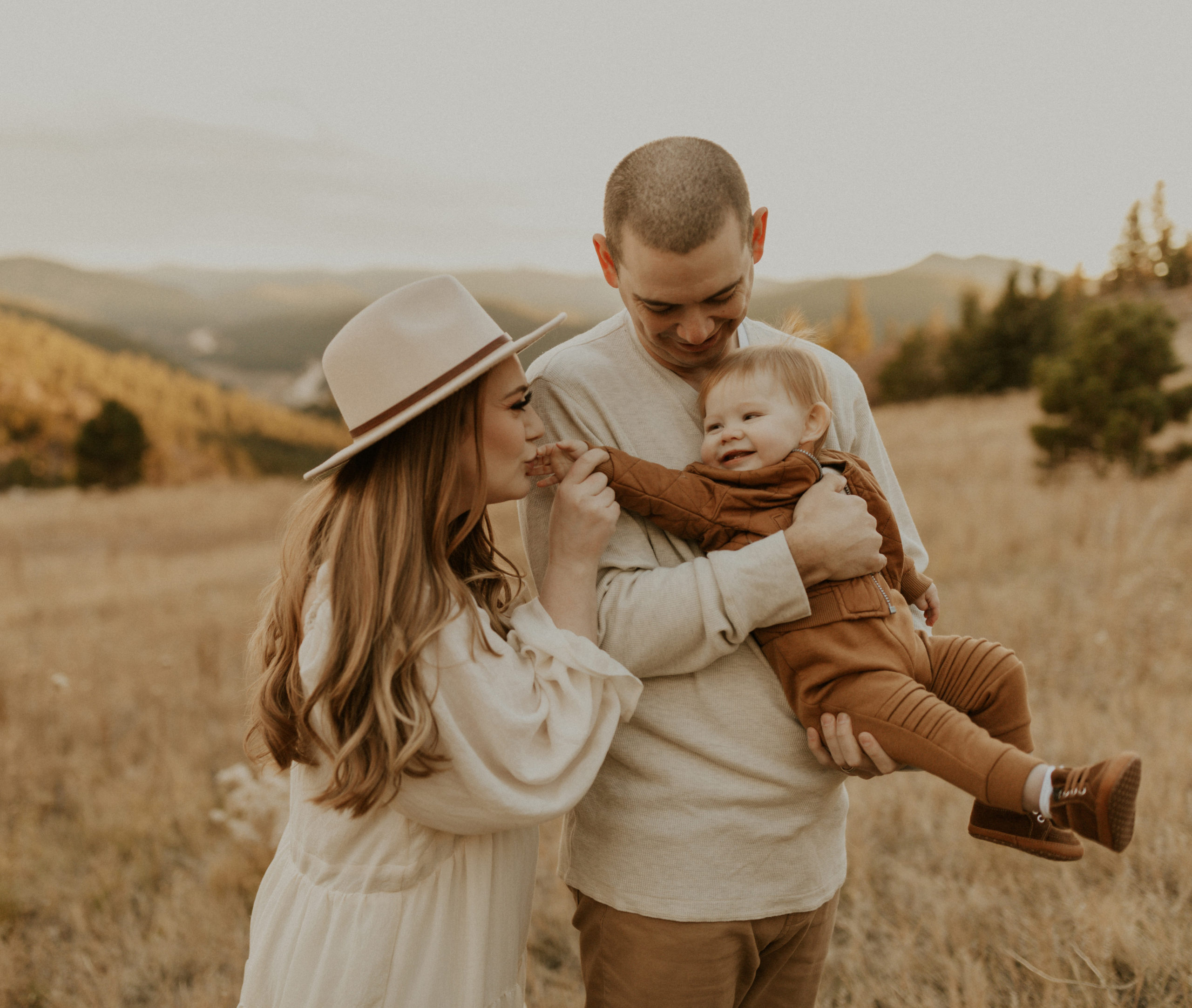 Candid moments between mother and son at Colorado mountain family photos
