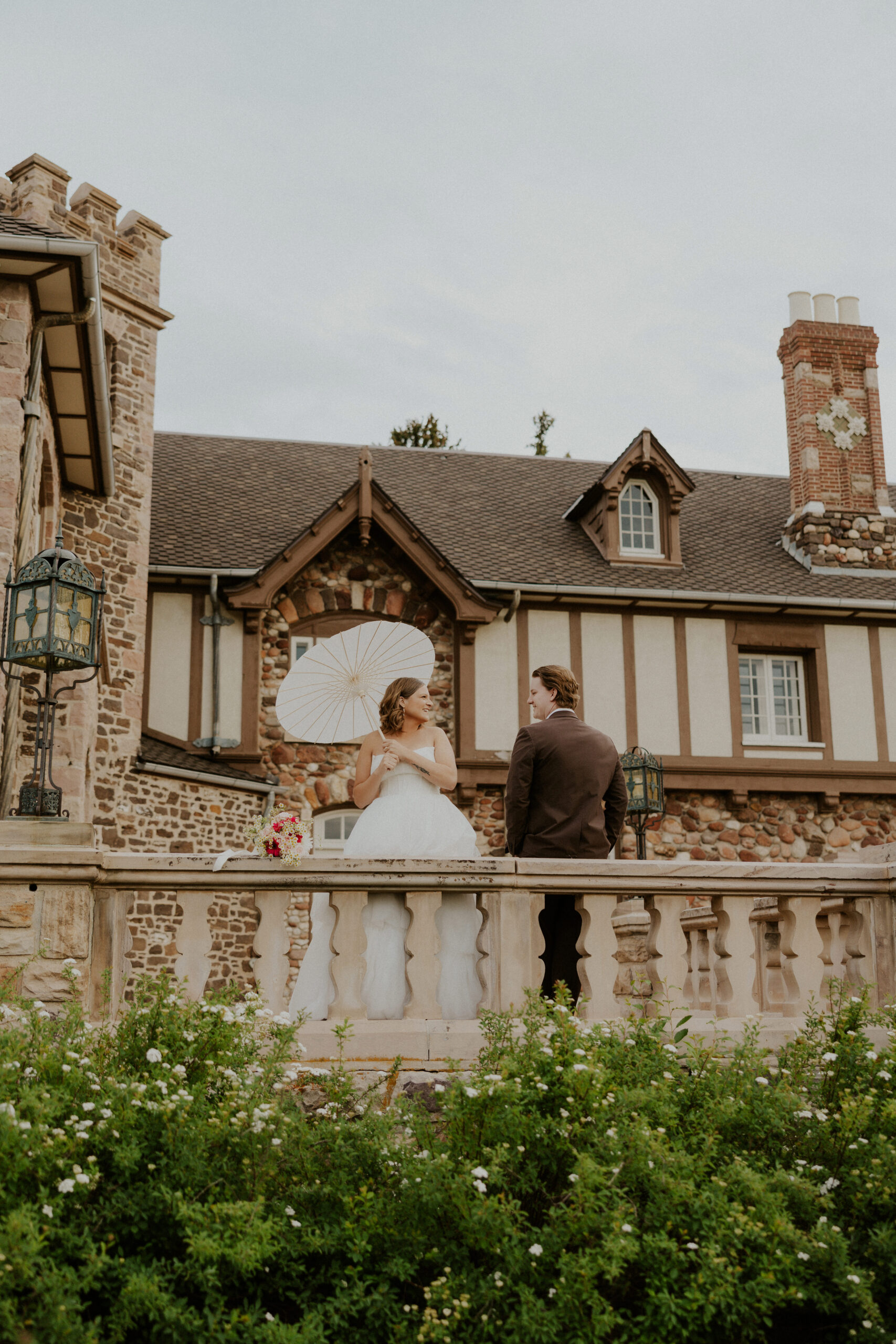 Bride during day after wedding session at historic mansion venue in Northern Virginia